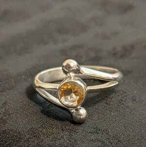 New 925 Solid Sterling Silver Ring with Citrine Size 6.75